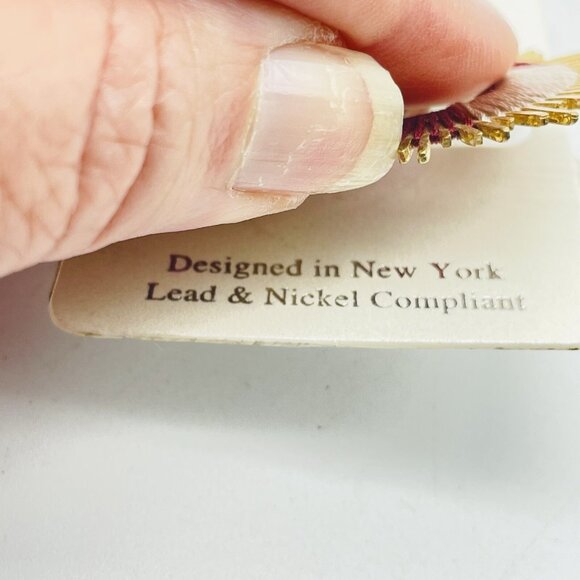 MESTIERE NY Earrings Theodora Hoop New on Card Red Gold Tone Pierced Signed - Picture 3 of 11